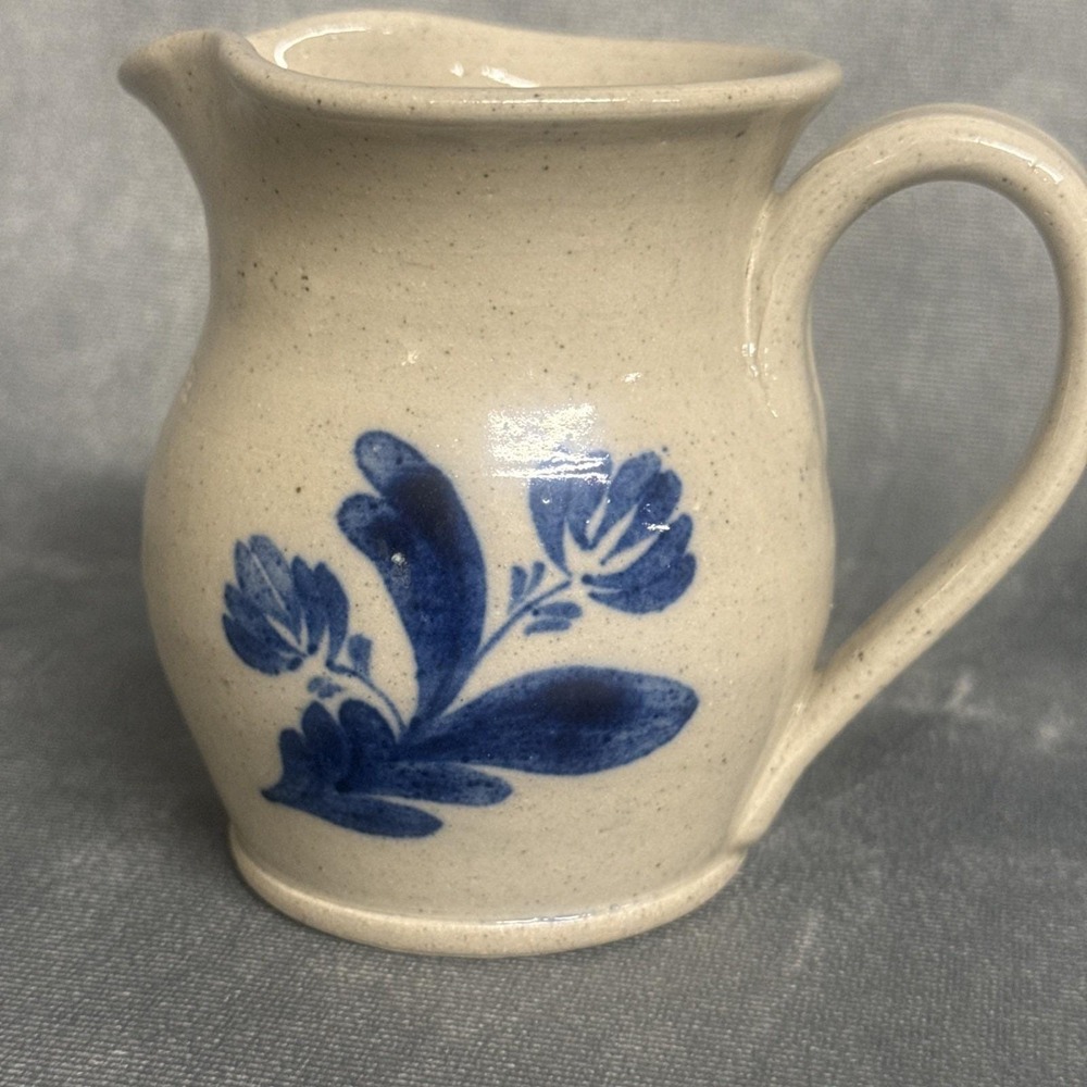 Northwood Pottery NH Stoneware Pitcher Blue Floral‎ Design Signed 1992